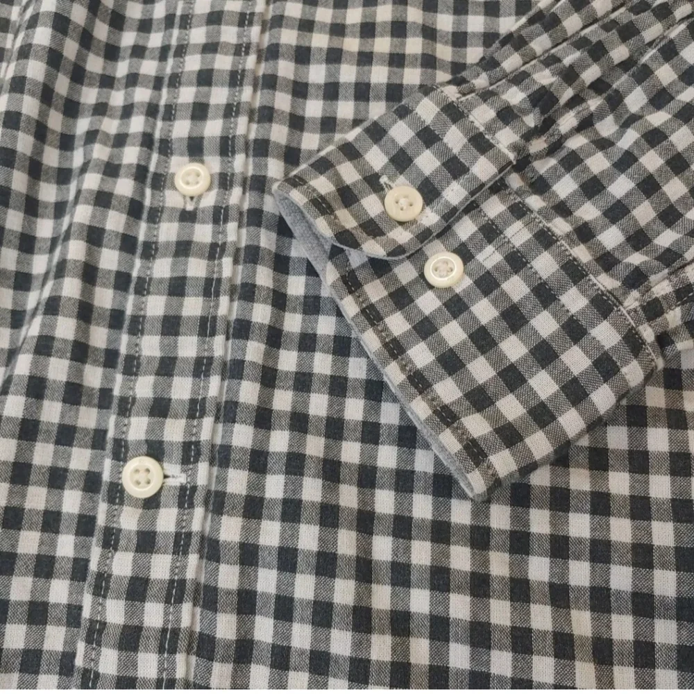 Banana Republic Flannel Shirt Men Large Preppy Black Micro Check Tailored Slim